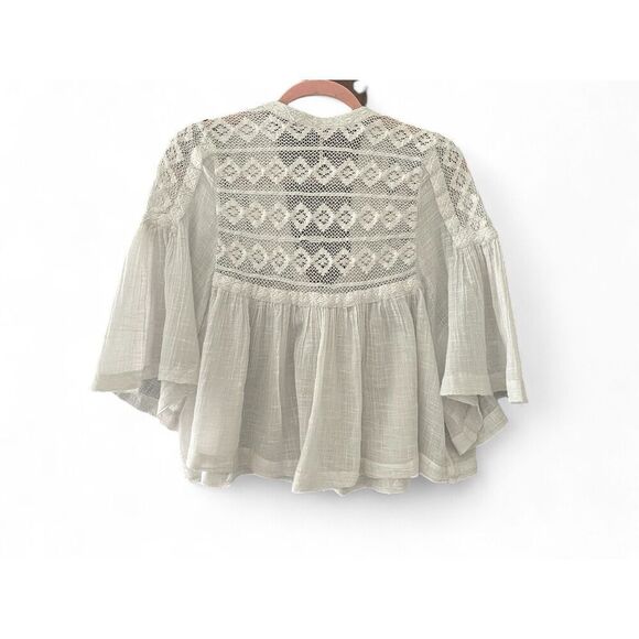 Free People Carry Me Away Crop Top Blouse Shirt Embroidered Crochet Size L - Picture 3 of 9